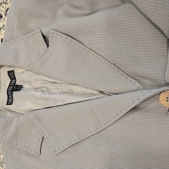 LAFAYETTE 148 RIBBED 1 BUTTON BLAZER. SIZE 14. GREY. - Picture 7 of 11